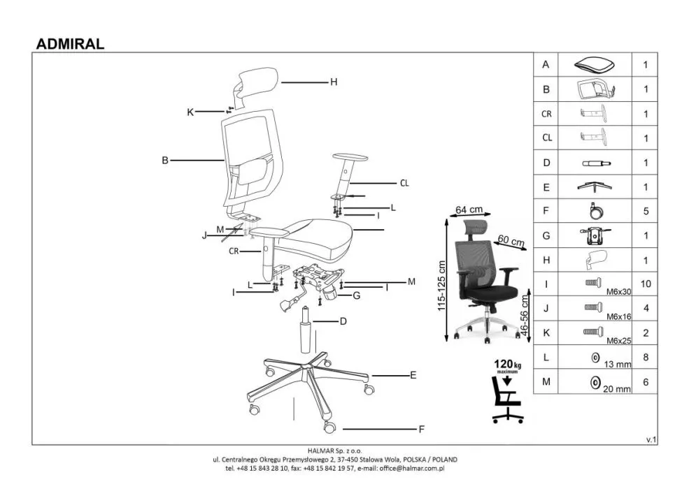 Fotel biurowy ADMIRAL czarny/popielaty obrotowy | MIRAT.