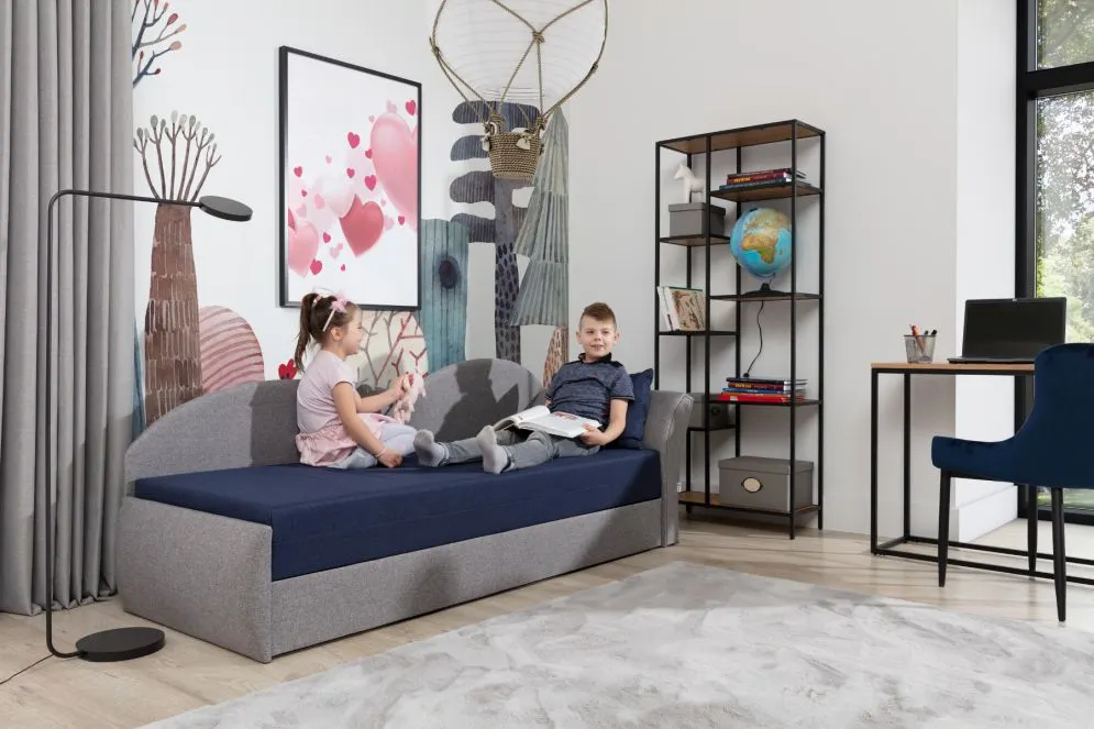Sofa rozkładana z funkcją spania AGA szara/różowa lewa dla dziewczynki | MIRAT.