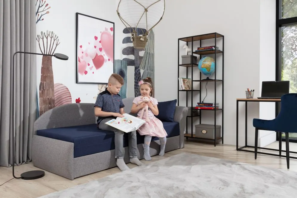 Sofa rozkładana z funkcją spania AGA szara/różowa lewa dla dziewczynki | MIRAT.