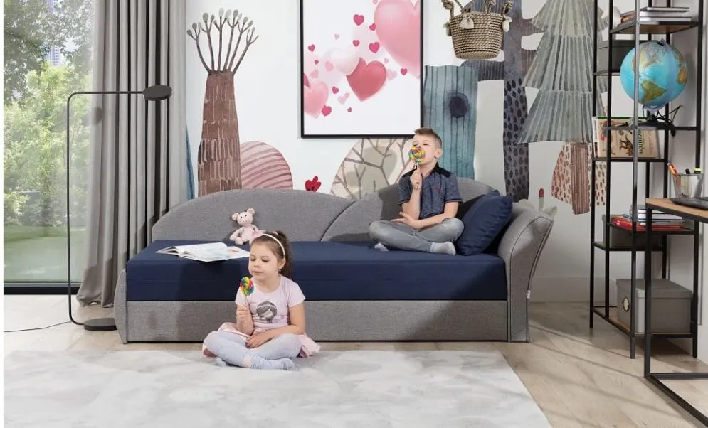 Sofa rozkładana z funkcją spania AGA jasnoszara/czarna lewa dla dziecka | MIRAT.