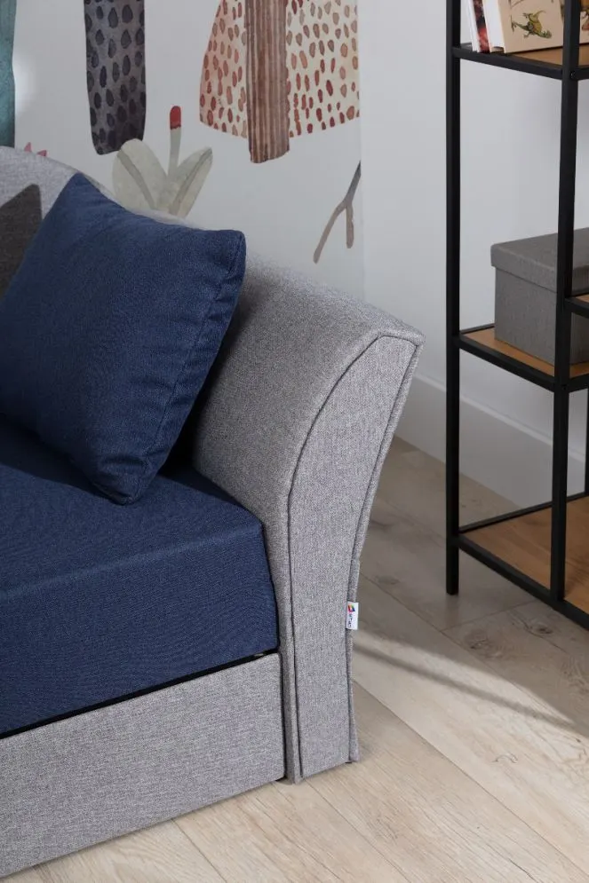 Sofa rozkładana z funkcją spania AGA szara/różowa lewa z pojemnikiem na pościel | MIRAT.