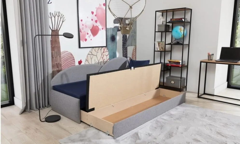 Sofa rozkładana z funkcją spania AGA jasnoszara/czarna lewa dla dziecka | MIRAT.