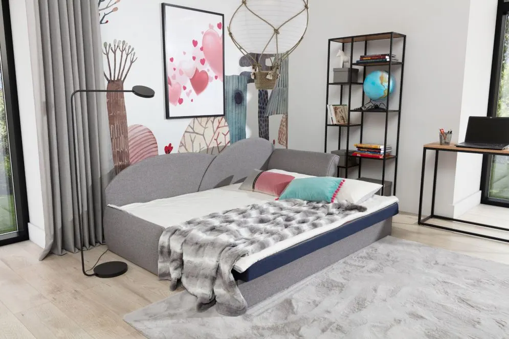 Sofa rozkładana z funkcją spania AGA szara/różowa lewa z pojemnikiem na pościel | MIRAT.