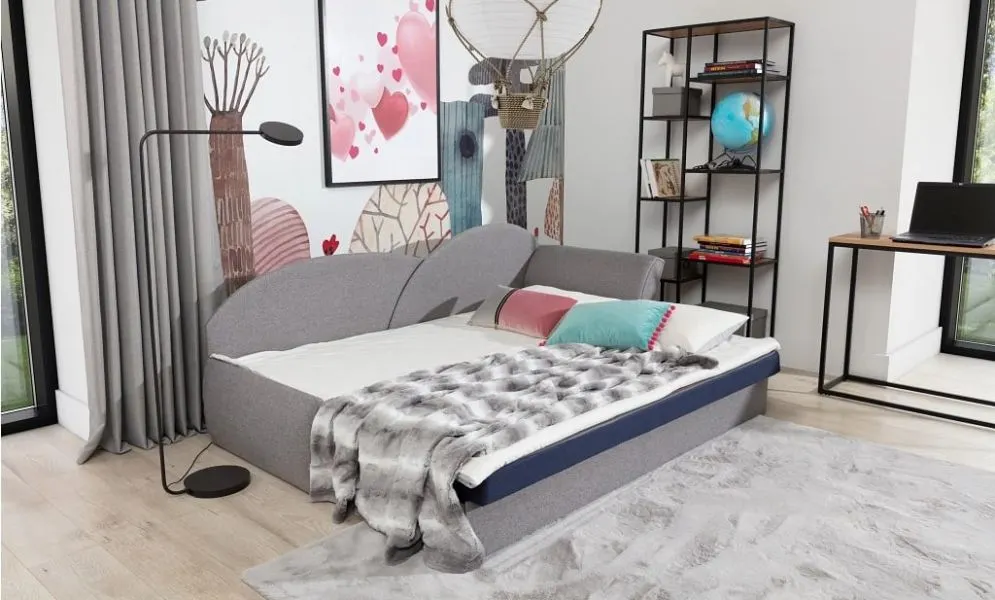 Sofa rozkładana z funkcją spania AGA jasnoszara/czarna lewa dla dziecka | MIRAT.