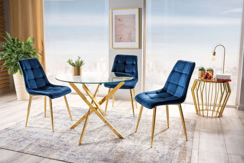 Stół okrągły AGIS 90x90 złoty szklany w stylu glamour | MIRAT. styl GLAMOUR