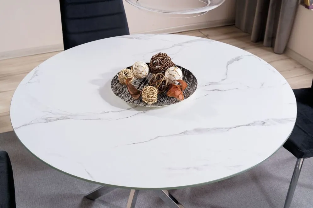 Stół okrągły AGIS marmur/srebrny I sklep meblowy MIRAT. styl GLAMOUR