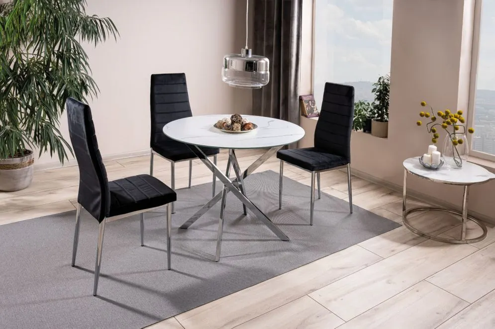 Stół okrągły AGIS marmur/srebrny I sklep meblowy MIRAT. styl GLAMOUR