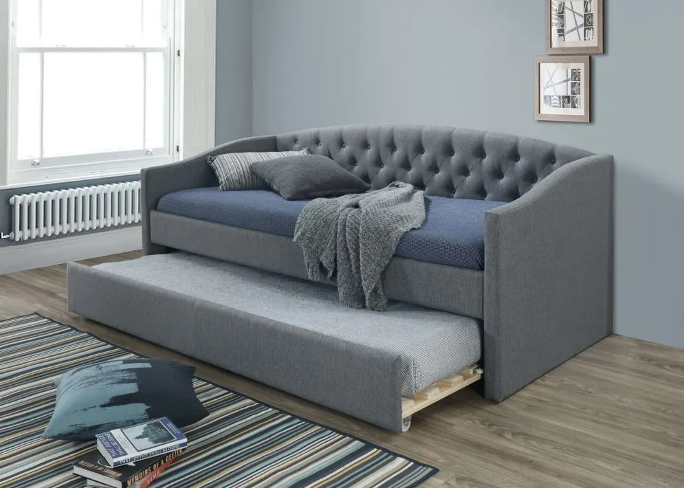 Łóżko ALESSIA 90x200 szare tapicerowane podwójne ze stelażem | MIRAT.