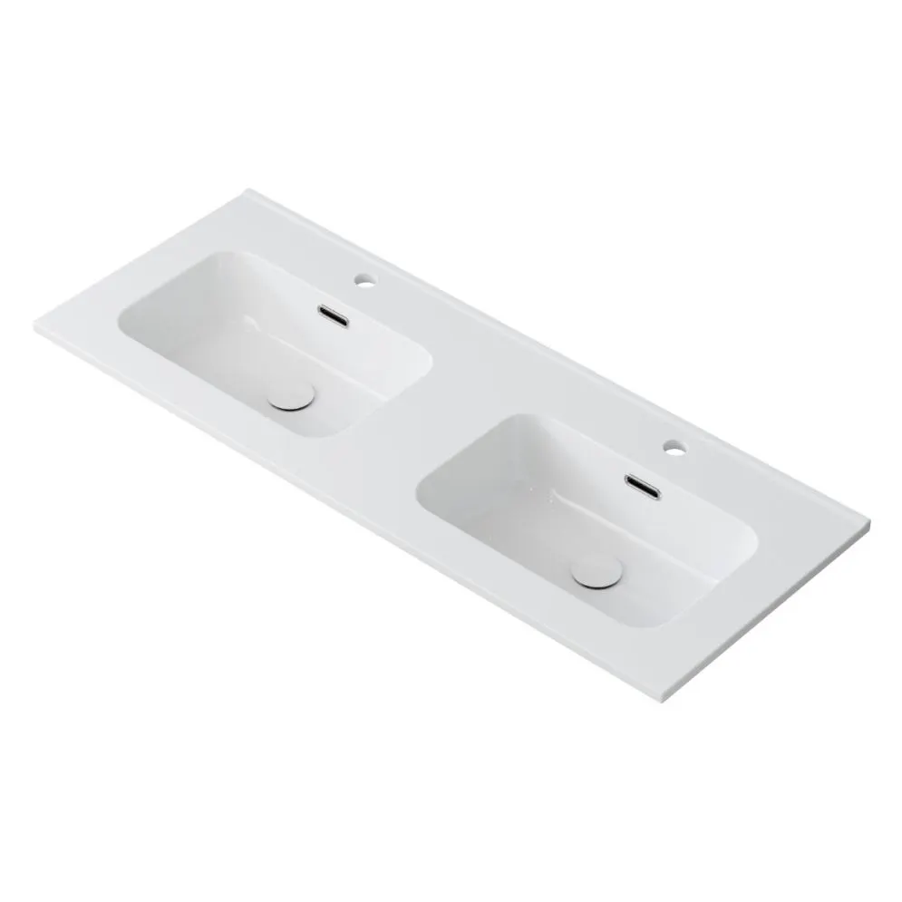 Umywalka wpuszczana dwukomorowa ALTON 120 cm biała ceramiczna | MIRAT