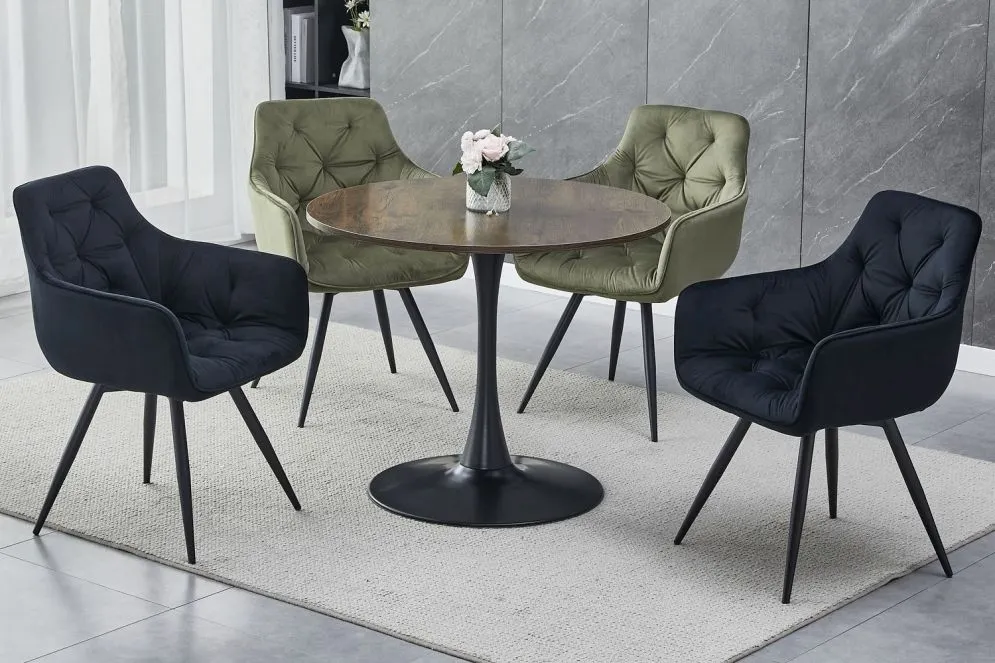 Stół okrągły AMADEO II 90x90 orzech/czarny na jednej nodze I sklep meblowy MIRAT. styl LOFT