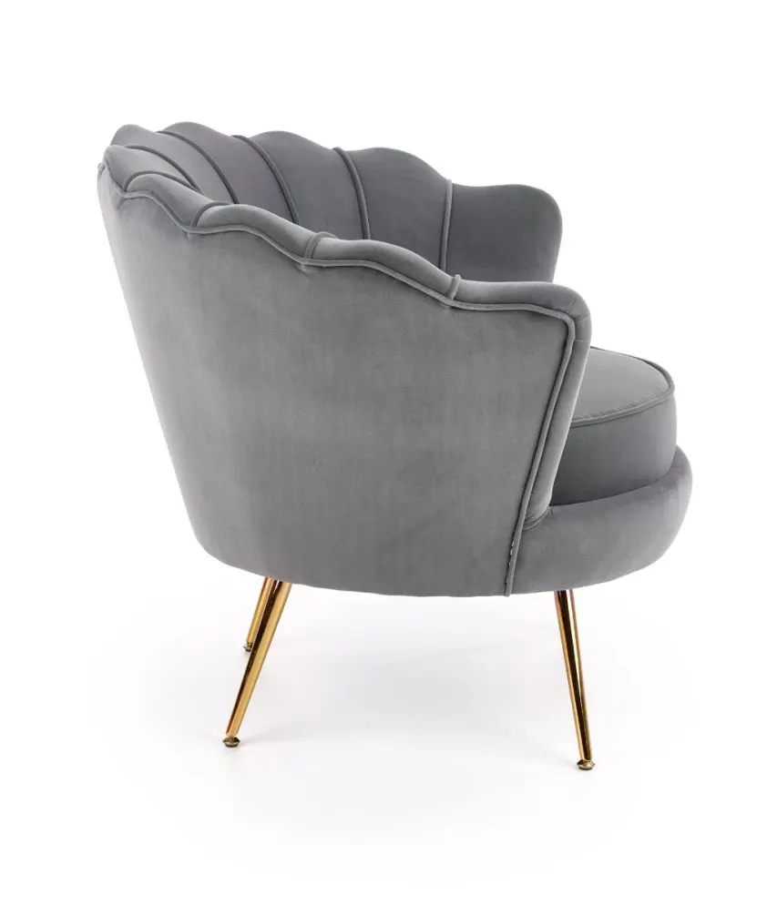 Fotel AMORINITO popielaty muszla na złotych lub czarnych nogach | MIRAT. w stylu GLAMOUR, PASTELE kolekcja