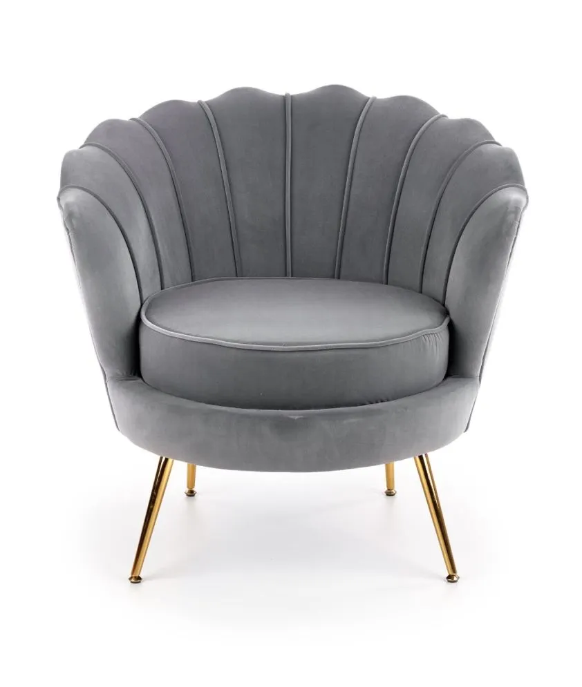 Fotel AMORINITO popielaty muszla na złotych lub czarnych nogach | MIRAT. w stylu GLAMOUR, PASTELE kolekcja