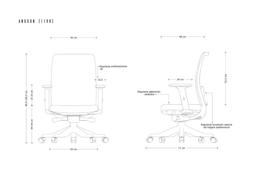 Fotel biurowy ANGGUN M czarny z regulowanymi podłokietnikami | MIRAT.