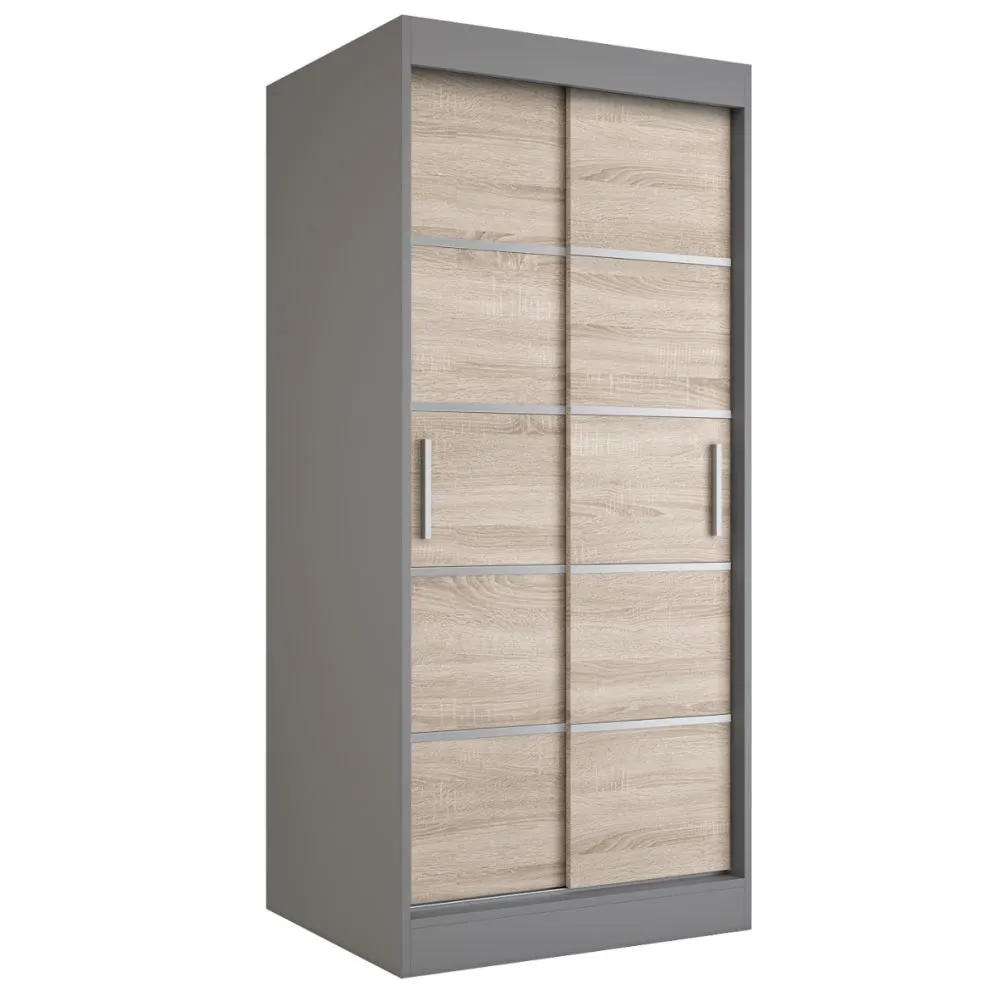 Szafa przesuwna MODUO COMFORT 90 antracyt/dąb sonoma z dekoracyjnymi listwami | MIRAT. w stylu  kolekcja MODUO COMFORT