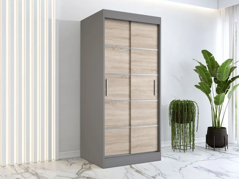 Szafa przesuwna MODUO COMFORT 90 antracyt/dąb sonoma z dekoracyjnymi listwami | MIRAT. w stylu  kolekcja MODUO COMFORT