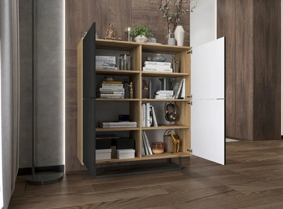 Komoda NILA 4D 113 dąb wotan/czarna mat czterodrzwiowa | MIRAT. styl LOFT kolekcja NILA