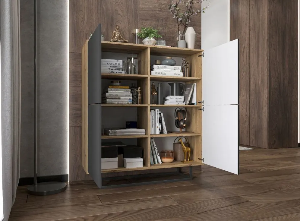 Komoda NILA 4D 113 dąb wotan/grafit mat czterodrzwiowa | MIRAT. styl LOFT kolekcja NILA