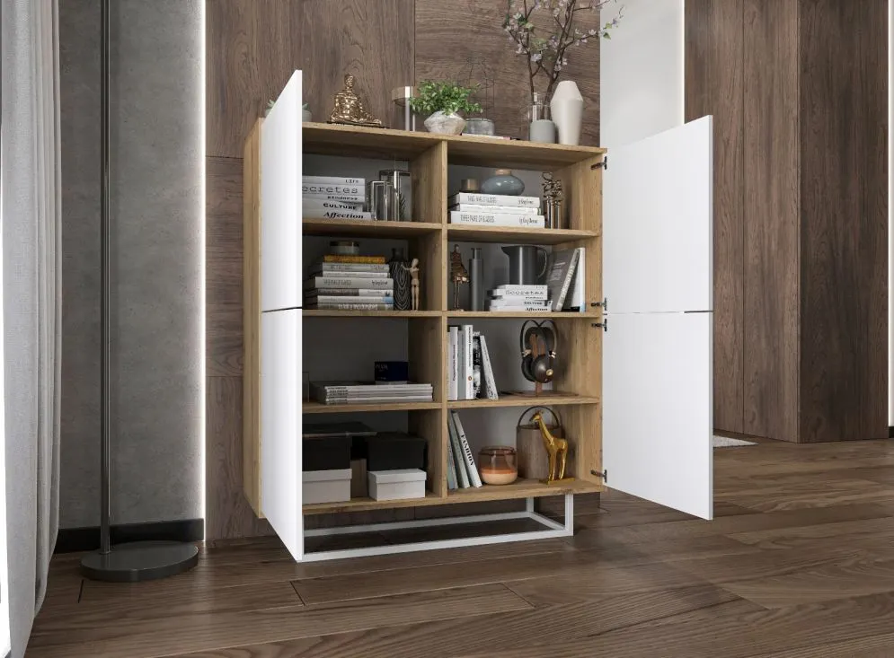 Komoda NILA 4D 113 dąb wotan/biała mat czterodrzwiowa | MIRAT. styl LOFT kolekcja NILA