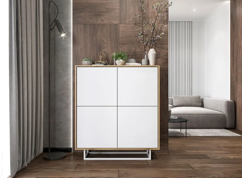Komoda NILA 4D 113 dąb wotan/biała mat czterodrzwiowa | MIRAT. styl LOFT kolekcja NILA