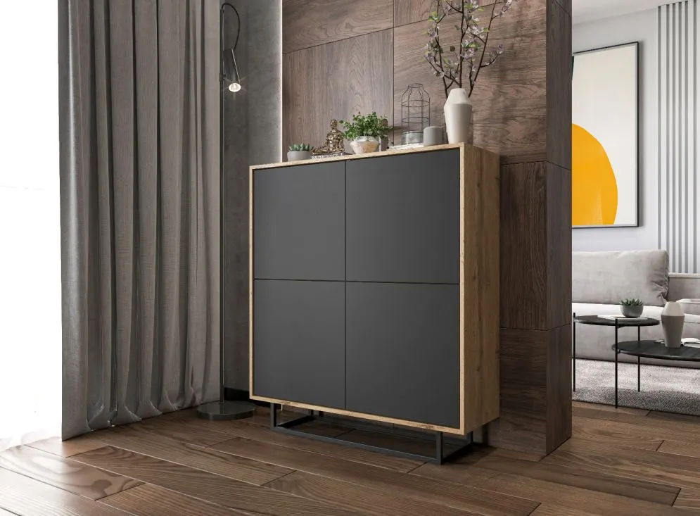 Komoda NILA 4D 113 dąb wotan/grafit mat czterodrzwiowa | MIRAT. styl LOFT kolekcja NILA