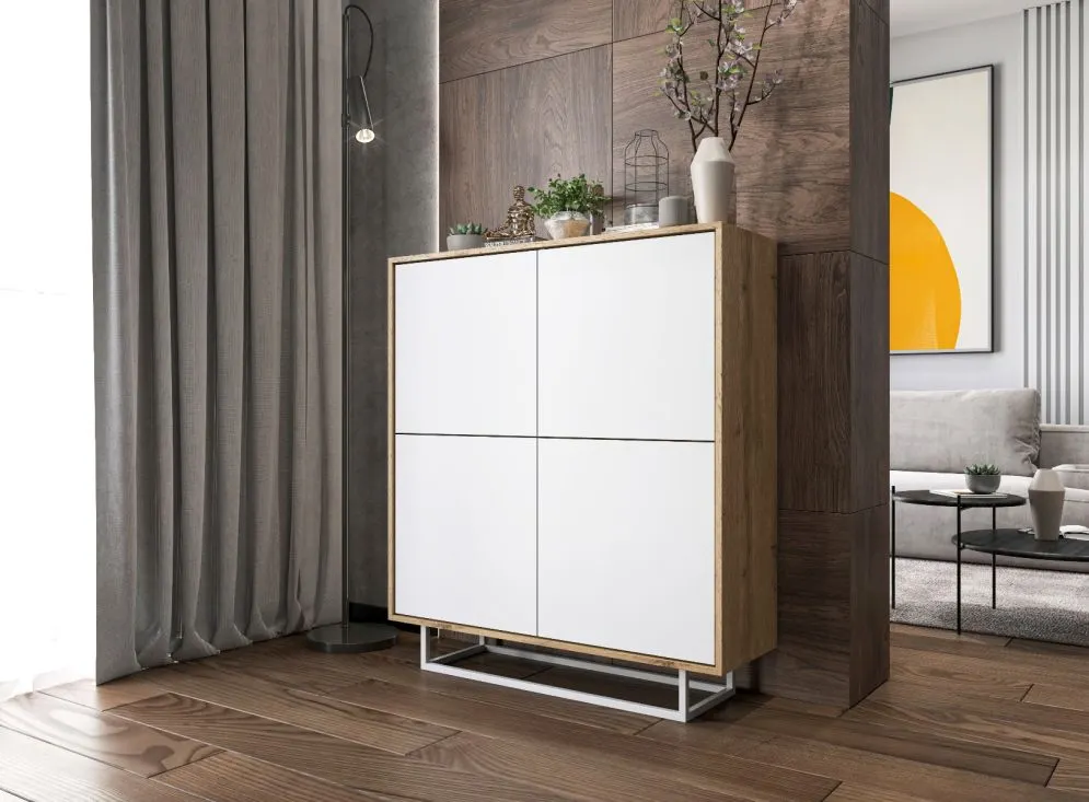 Komoda NILA 4D 113 dąb wotan/biała mat czterodrzwiowa | MIRAT. styl LOFT kolekcja NILA