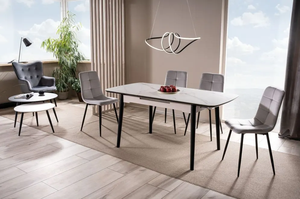 Stół APOLLO 120(160)x80 biały marmur/czarny I sklep meblowy MIRAT. styl GLAMOUR