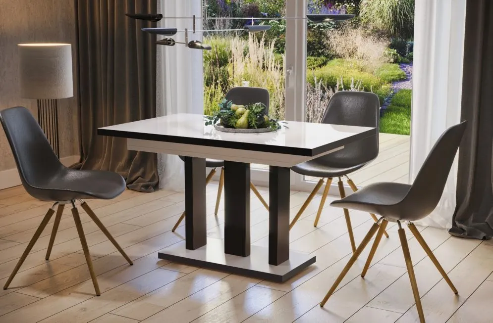 Stół rozkładany APPIA BLACK 130(210)x80 biały połysk/czarny polskiej produkcji | MIRAT. styl LOFT