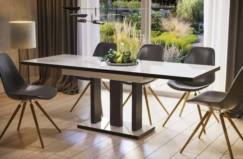 Stół rozkładany APPIA BLACK 130(210)x80 biały połysk/czarny polskiej produkcji | MIRAT. styl LOFT
