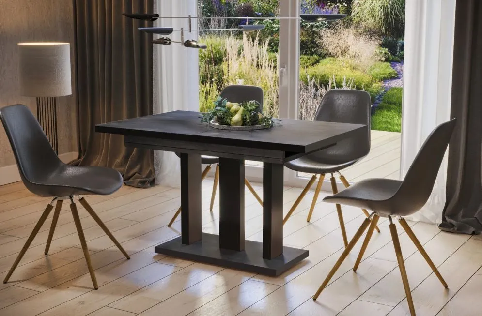 Stół rozkładany APPIA BLACK 130(210)x80 beton ciemny/czarny polskiej produkcji | MIRAT. styl LOFT