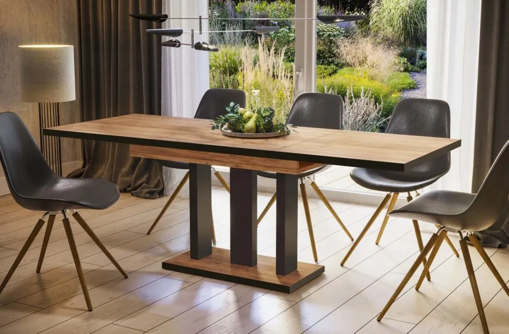 Stół rozkładany APPIA BLACK 130(210)x80 dąb złoty craft/czarny loftowy | MIRAT. styl LOFT