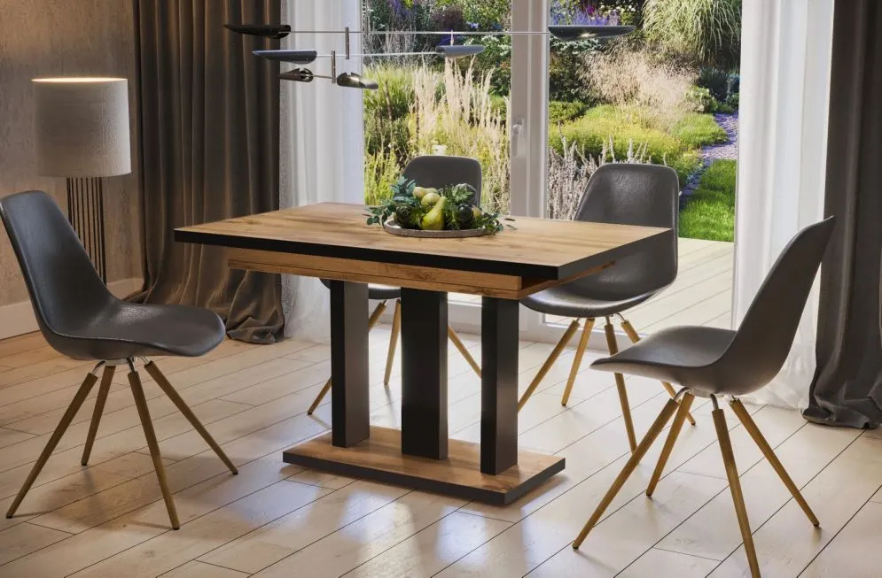 Stół rozkładany APPIA BLACK 130(210)x80 dąb wotan/czarny nowoczesny | MIRAT. styl LOFT