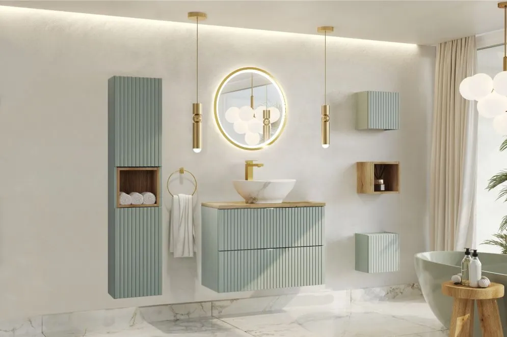 Szafka pod umywalkę LINE REED GREEN D 82-80-2S zielona wisząca I sklep meblowy MIRAT. styl RYFLOWANY