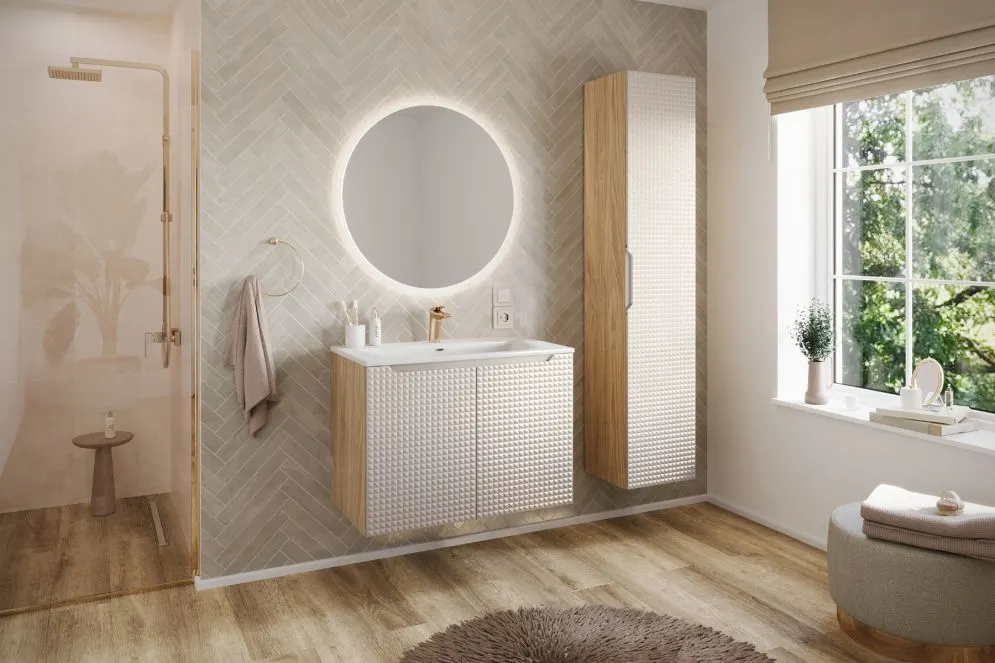 Szafka pod umywalkę LUXOR BEIGE 82-80-2S 80cm dąb olejowany/beżowa glamour I sklep meblowy MIRAT. styl GLAMOUR kolekcja LUXOR