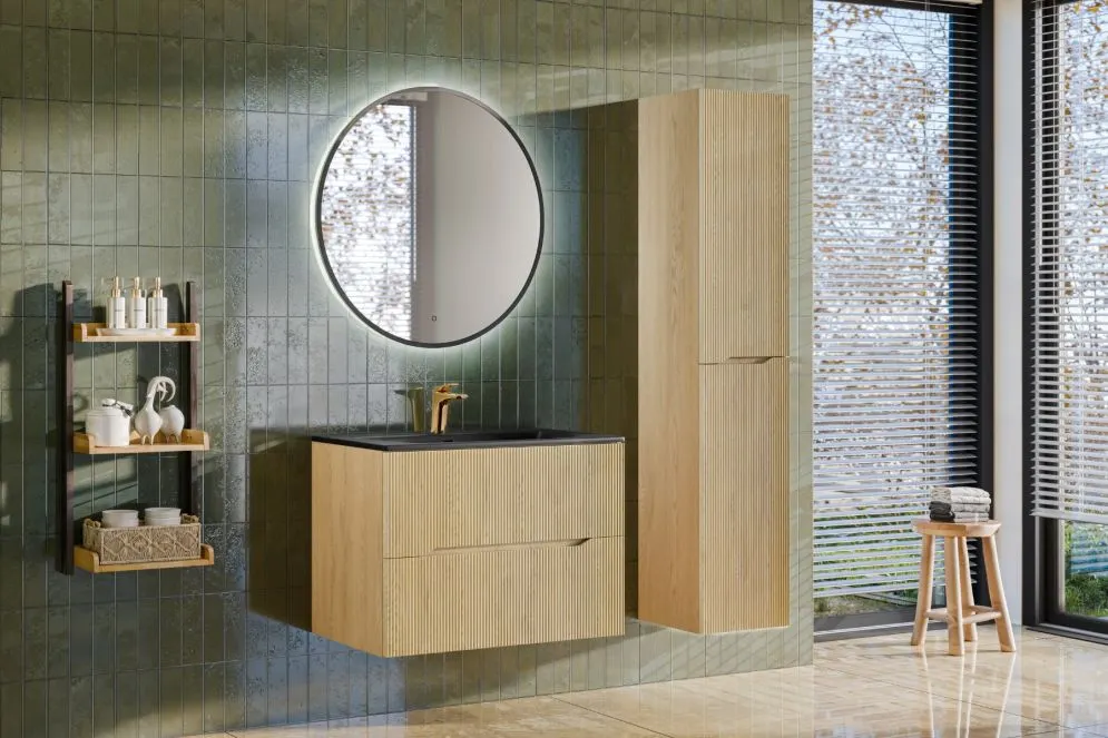 Szafka łazienkowa NORDIC CREMONA 2D 35 cm dąb cremona wysoka I sklep meblowy MIRAT. styl RYFLOWANY, SKANDYNAWSKI kolekcja CD-NORDIC