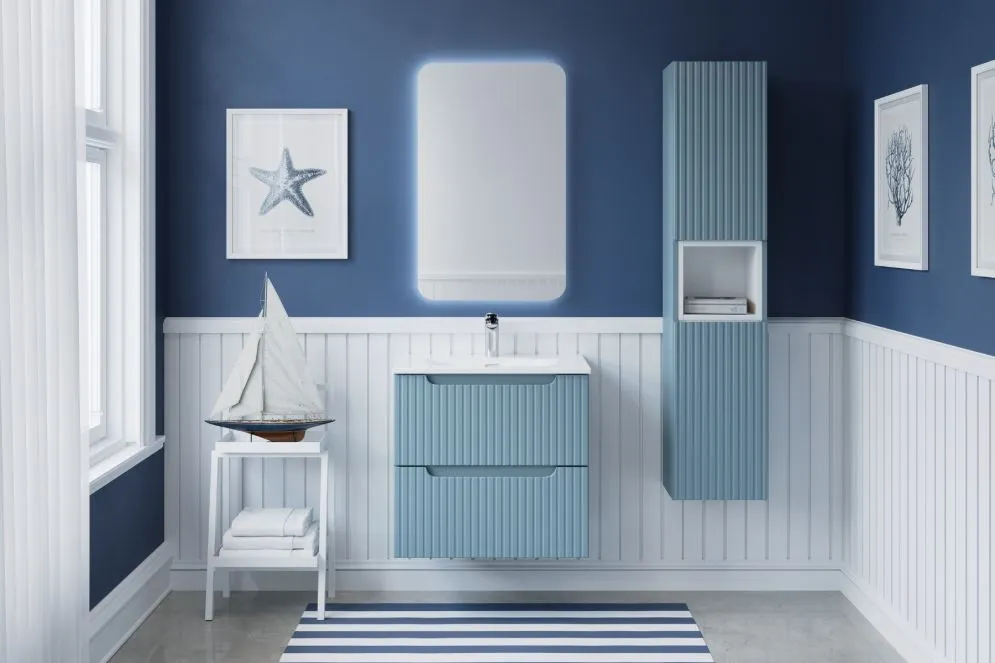 Szafka łazienkowa NOVA DENIM 2D 30cm niebieska wysoka dwudrzwiowa I sklep meblowy MIRAT. styl RYFLOWANY kolekcja NOVA