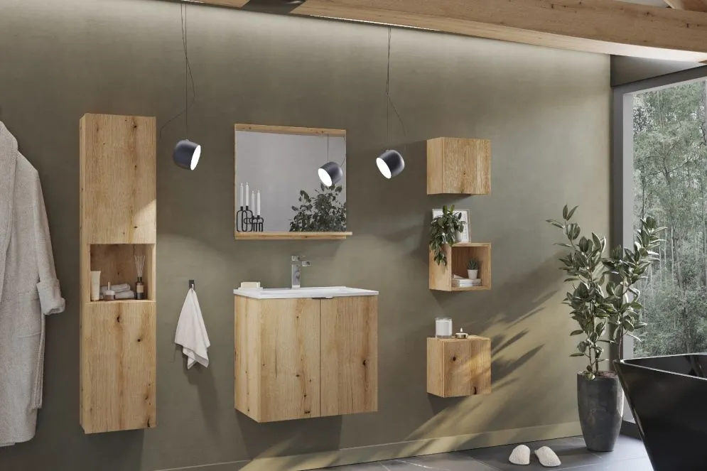 Szafka łazienkowa NOVA OAK 80-03-2D dąb coast evoke słupek I sklep meblowy MIRAT. styl SKANDYNAWSKI