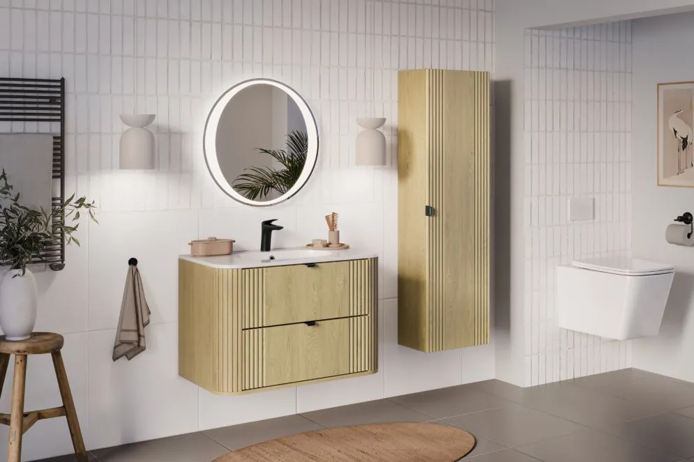 Szafka pod umywalkę OVALIA CREMONA 2S 80cm dąb cremona wisząca I sklep meblowy MIRAT. styl RYFLOWANY, SKANDYNAWSKI kolekcja OVALIA