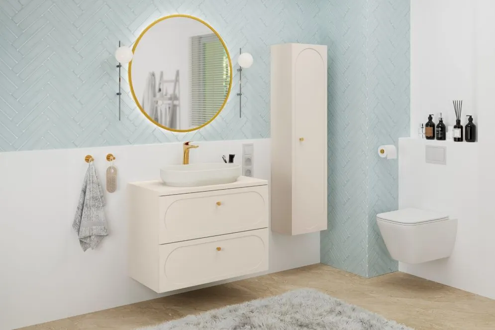 Szafka pod umywalkę DONNA SAND 2S 80cm beż piaskowy z cichym domykiem I sklep meblowy MIRAT. styl SKANDYNAWSKI kolekcja DONNA