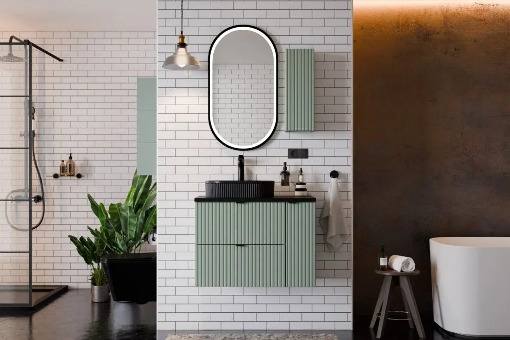 Szafka pod umywalkę LINE REED GREEN D 82-50-2S zielona szałwiowa I sklep meblowy MIRAT. styl RYFLOWANY kolekcja LINE REED GREEN