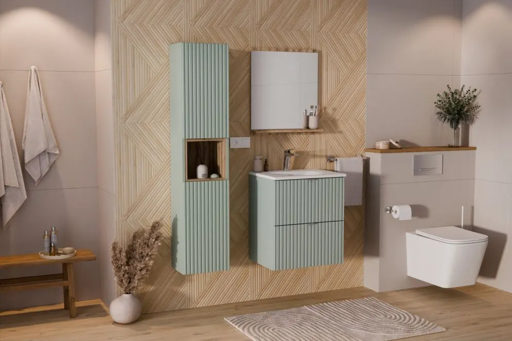 Szafka łazienkowa Line Reed Green D 80-03-2D zielona wysoki słupek I sklep meblowy MIRAT. styl RYFLOWANY