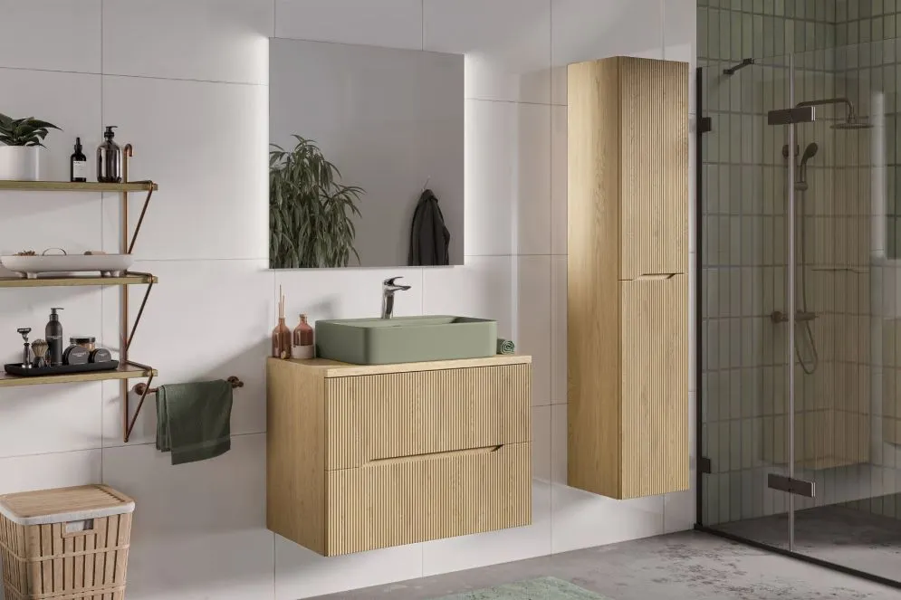 Szafka pod umywalkę NORDIC CREMONA 2S 80cm dąb cremona do łazienki I sklep meblowy MIRAT. styl RYFLOWANY, SKANDYNAWSKI kolekcja CD-NORDIC