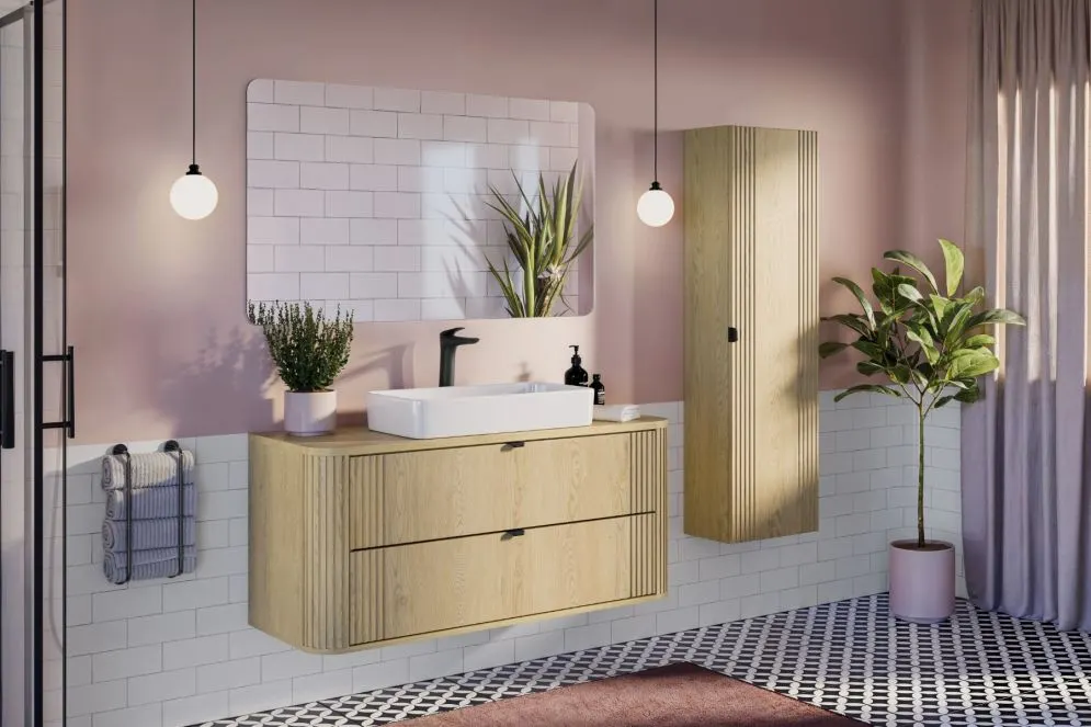 Szafka łazienkowa OVALIA CREMONA 1D 40 cm dąb cremona wysoka I sklep meblowy MIRAT. styl RYFLOWANY, SKANDYNAWSKI kolekcja OVALIA