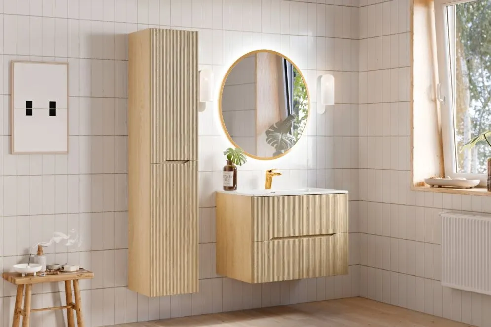 Szafka pod umywalkę NORDIC CREMONA 2S 80cm dąb cremona do łazienki I sklep meblowy MIRAT. styl RYFLOWANY, SKANDYNAWSKI kolekcja CD-NORDIC