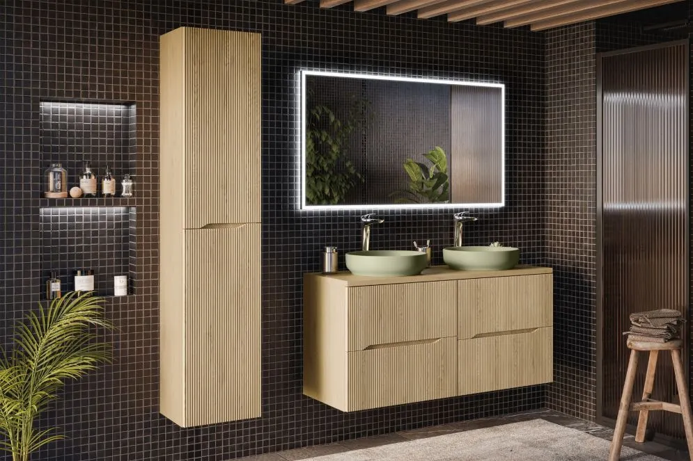 Szafka pod umywalkę NORDIC CREMONA 2S 60cm dąb cremona wisząca I sklep meblowy MIRAT. styl RYFLOWANY, SKANDYNAWSKI kolekcja CD-NORDIC