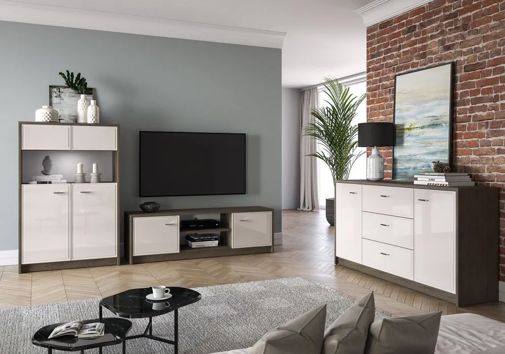 Komoda ALMA 2D3S 160cm dąb windmill/kaszmirowa połysk szeroka I sklep meblowy MIRAT. kolekcja ALMA