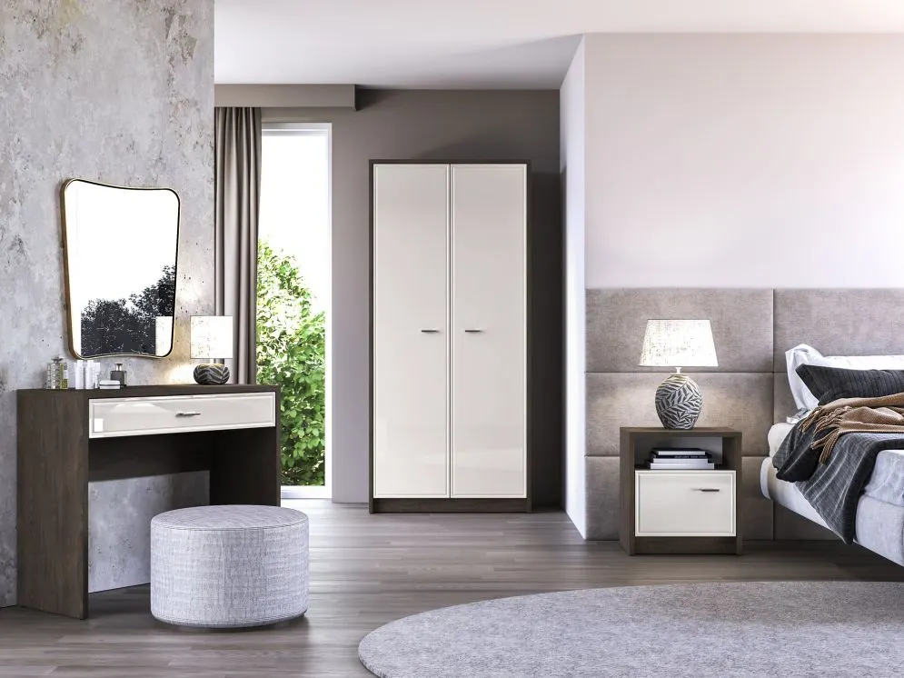 Szafka nocna ALMA 1D dąb windmill/kaszmirowa połysk z półką I sklep meblowy MIRAT. kolekcja ALMA