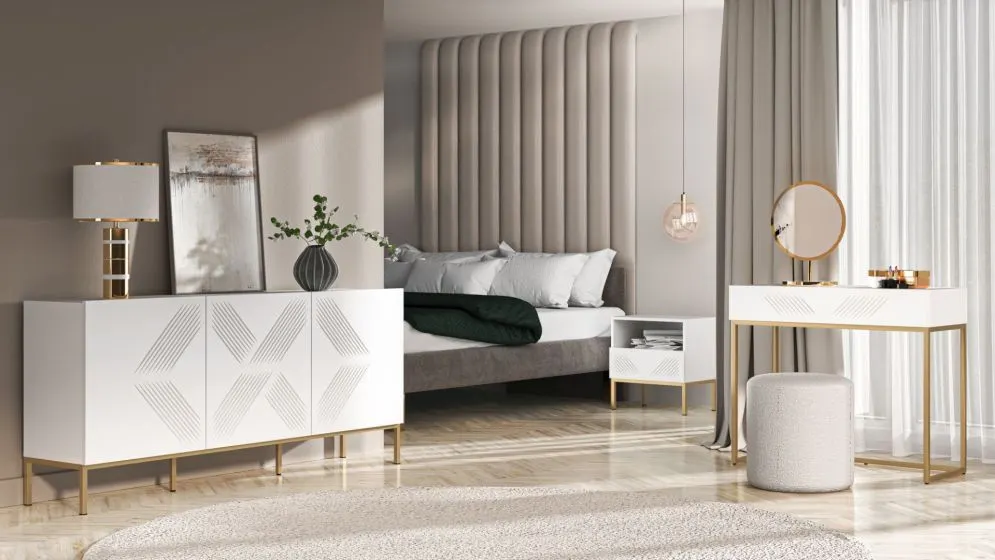Komoda KLARA 3D biały mat z podstawą w stylu glamour I sklep meblowy MIRAT. styl GLAMOUR