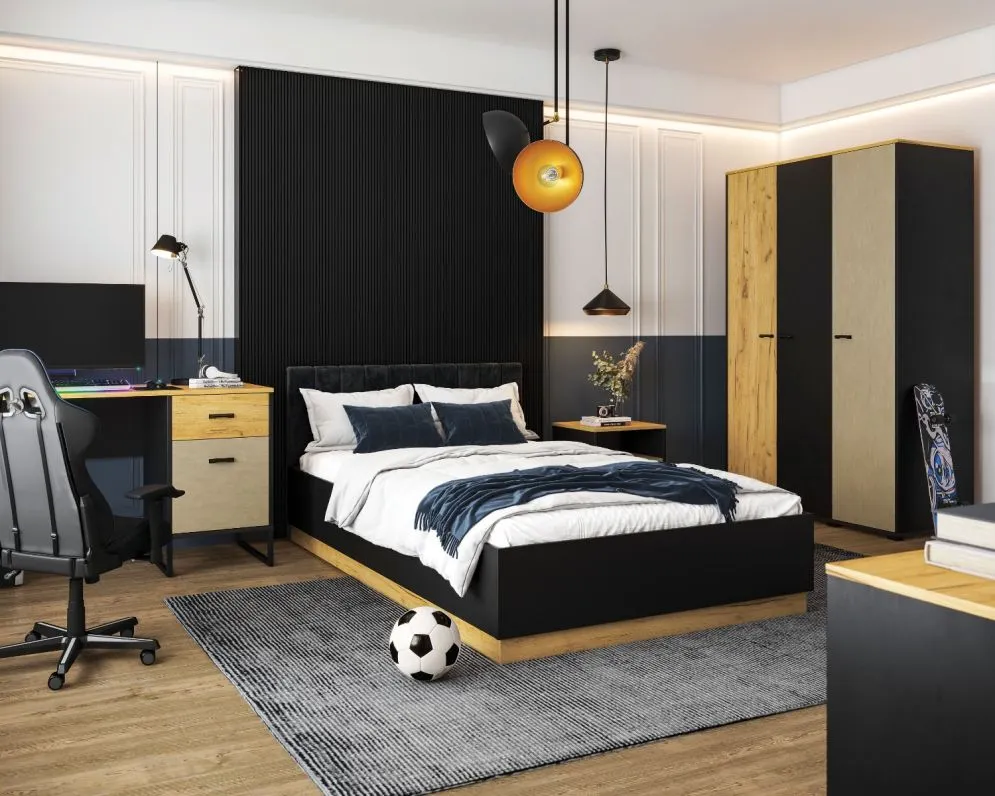 Komoda COLT 06 1D3S 120 dąb złoty craft/czarna I sklep meblowy MIRAT. styl LOFT kolekcja COLT