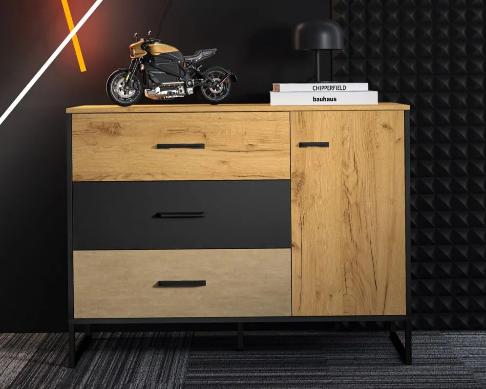 Szafa młodzieżowa COLT 02 2D dąb złoty craft/czarna I sklep meblowy MIRAT. styl LOFT kolekcja COLT