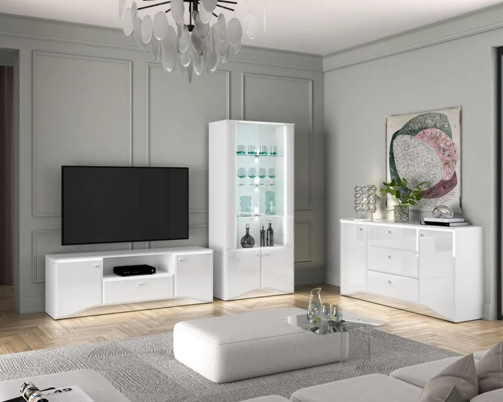 Szafka RTV BLANC 03 1D2S 160 biały połysk I sklep meblowy MIRAT. styl GLAMOUR kolekcja BLANC